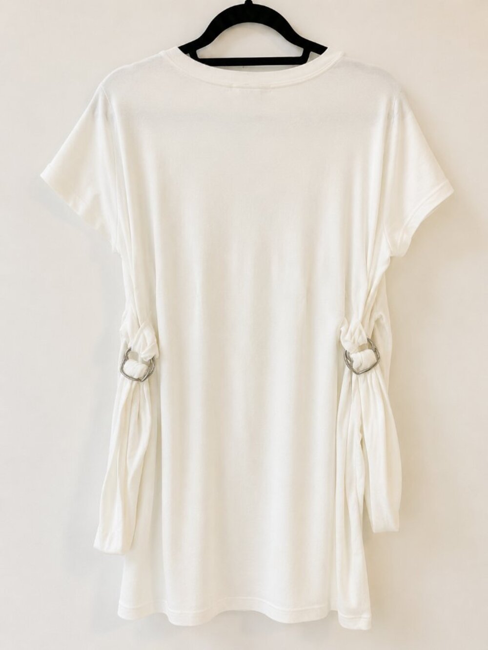 Zara Side Gathered T-Shirt Mini Dress | White with Silver Hardware